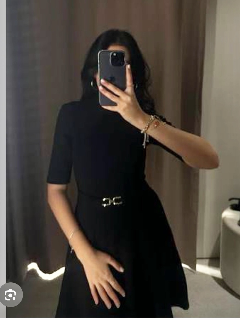 Zara NWT buckled knit short sleeve black mini dress skater flared hem skirt - Picture 9 of 13